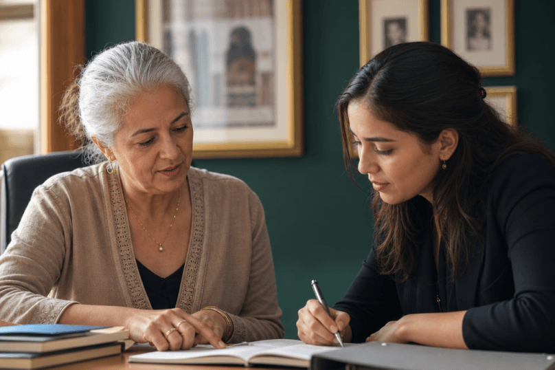 Directrice generale marocaine transmettant son experience a une jeune collaboratrice