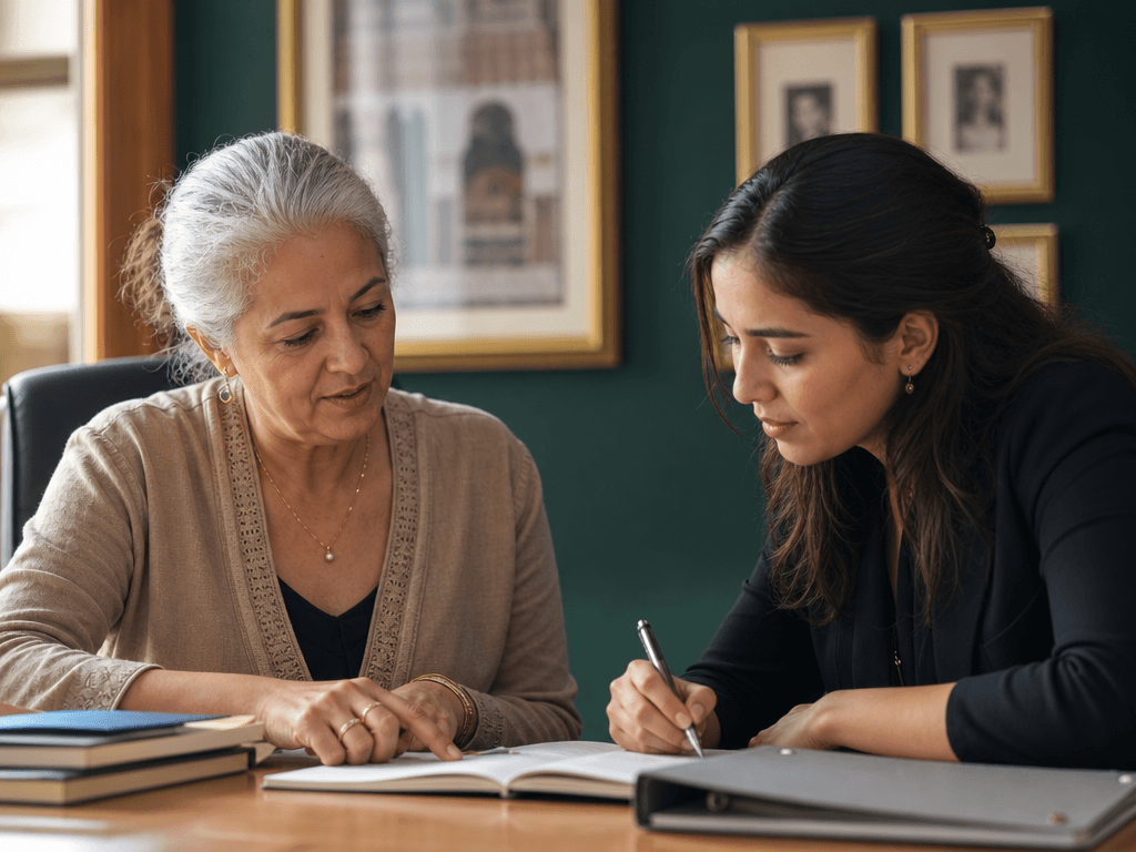 Directrice generale marocaine transmettant son experience a une jeune collaboratrice